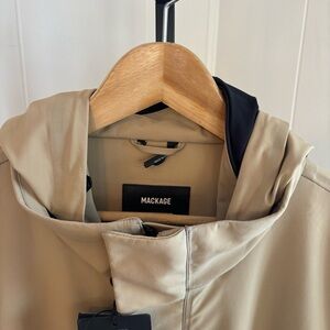Mackage NWT Thurston Beige Hooded Jacket Men 44 Water-Resistant Wind Proof *NOTE